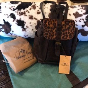 Patricia Nash Cheetah/ Brown leather backpack